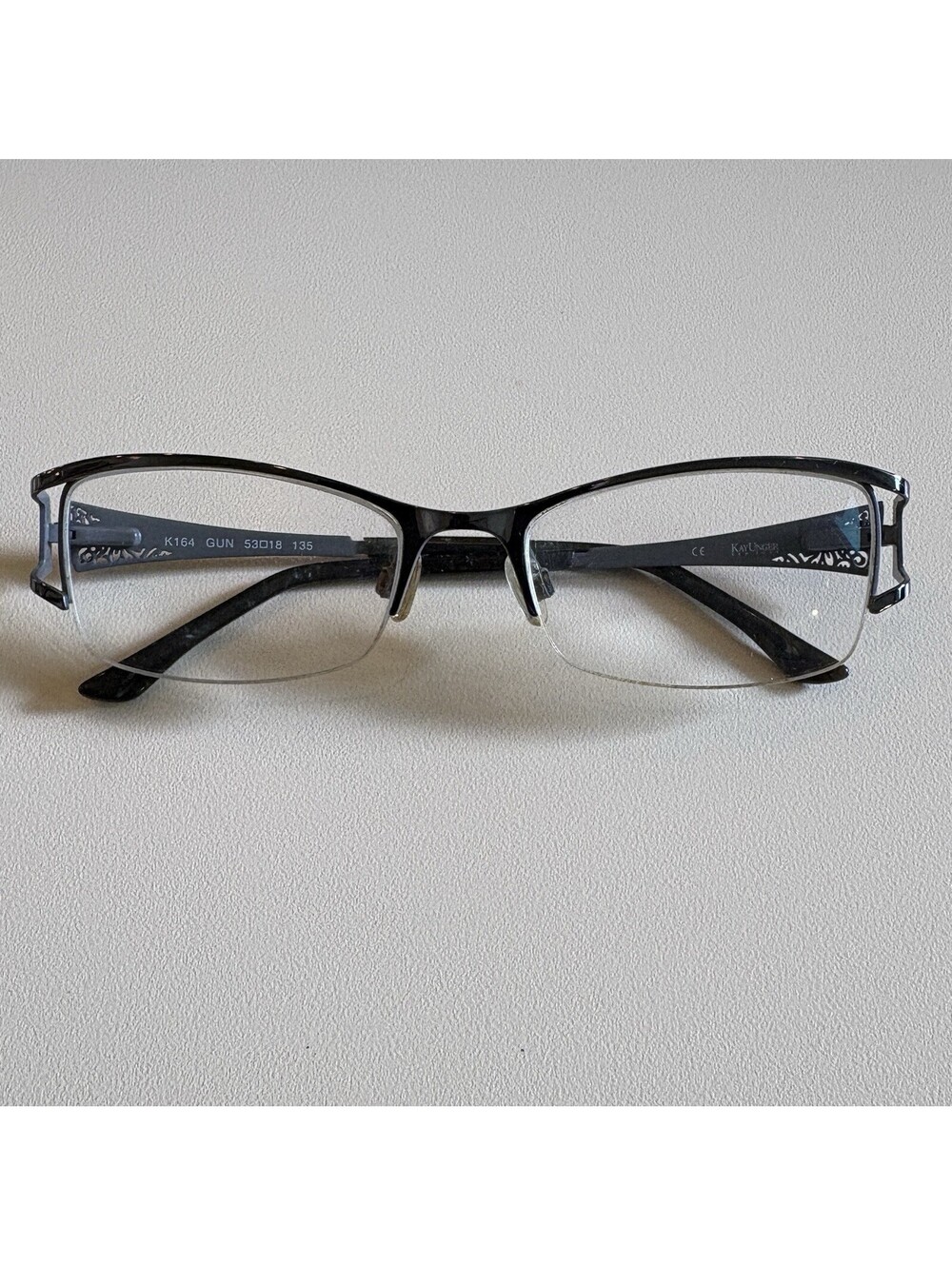 Kay Unger K164 GUN Semi-Rimless Eyeglasses Frame Grey Rhinestone 53-18-135